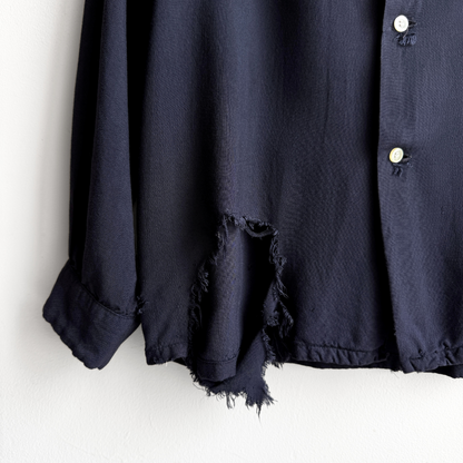 1960s Black Rayon Crest Embroidery Button Up Shirt  - Shop ThreadCount Vintage Co.