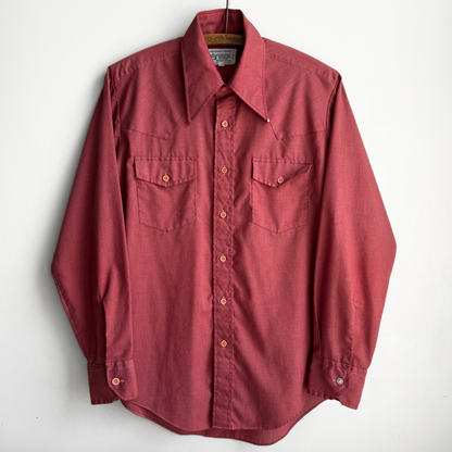 1970s Mahogany Red Western Button Up Dress Shirt  - Shop ThreadCount Vintage Co.