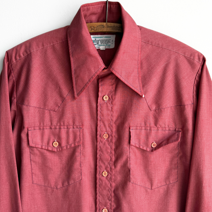 1970s Mahogany Red Western Button Up Dress Shirt  - Shop ThreadCount Vintage Co.