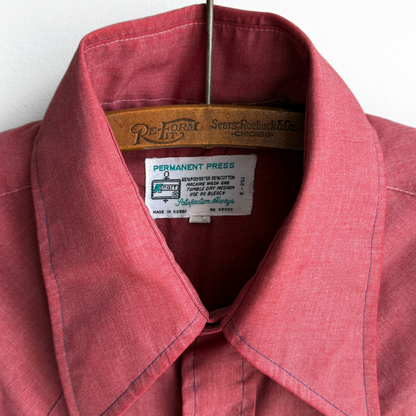 1970s Mahogany Red Western Button Up Dress Shirt  - Shop ThreadCount Vintage Co.