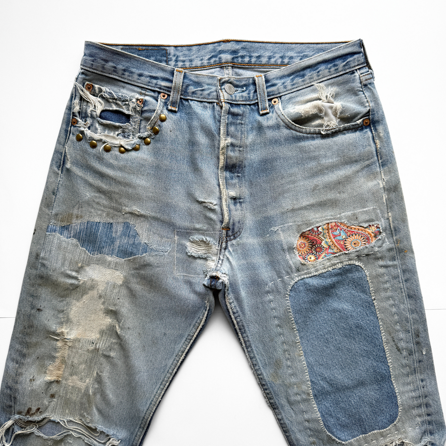 Vintage 1990s Levi's 501XX Custom Patchwork Denim Jeans  - Shop ThreadCount Vintage Co.