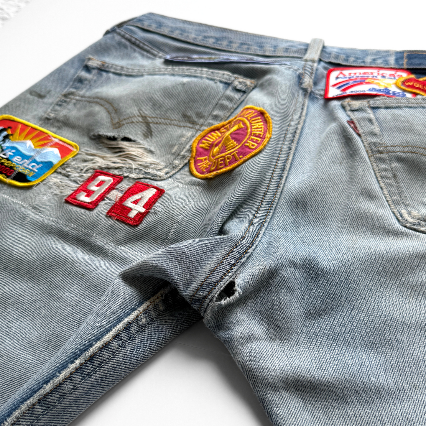 Vintage 1990s Levi's 501XX Custom Patchwork Denim Jeans  - Shop ThreadCount Vintage Co.