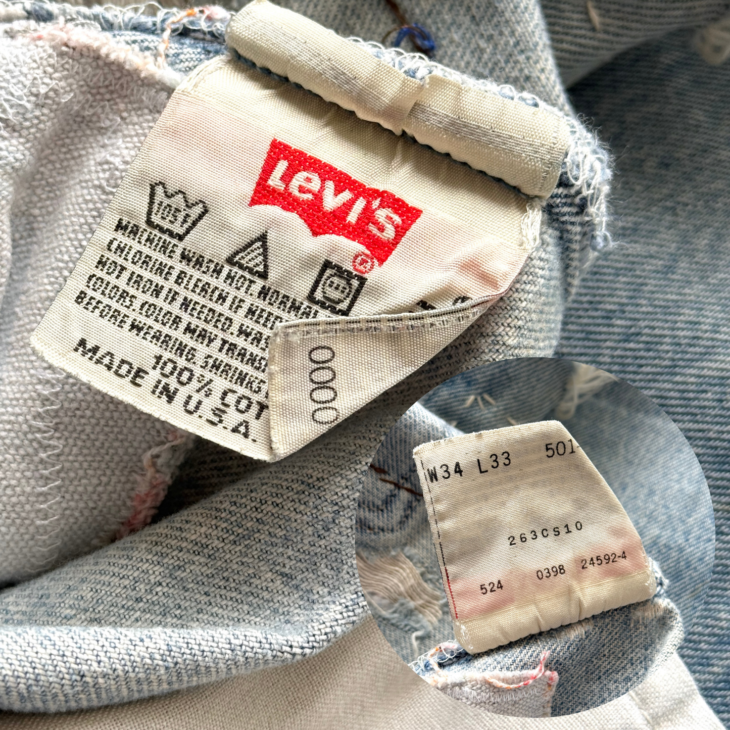 Vintage 1990s Levi's 501XX Custom Patchwork Denim Jeans  - Shop ThreadCount Vintage Co.