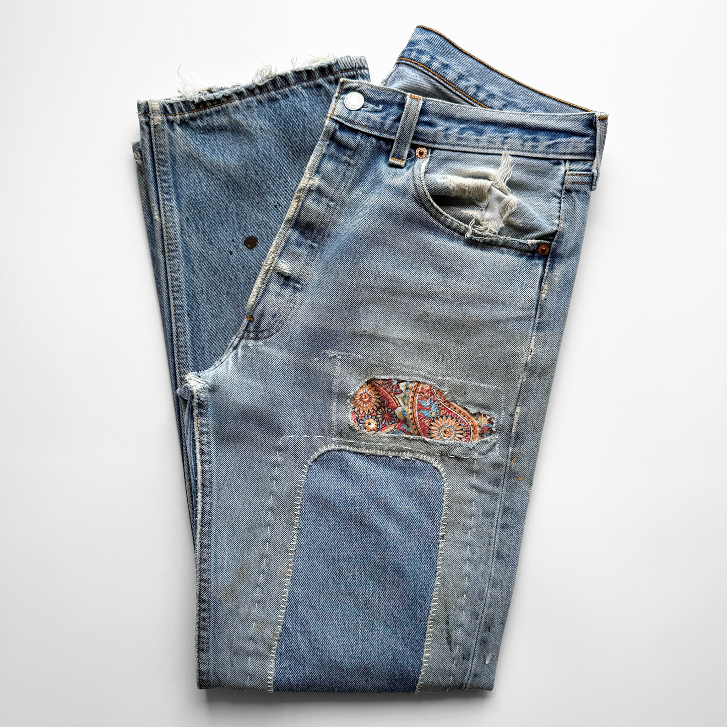 Vintage 1990s Levi's 501XX Custom Patchwork Denim Jeans  - Shop ThreadCount Vintage Co.