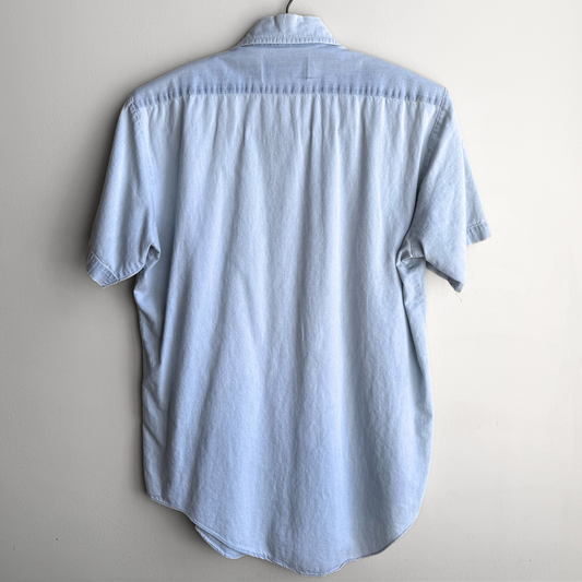 1980s Blue Cotton Faded Short Sleeve Painter Shirt  - Shop ThreadCount Vintage Co.
