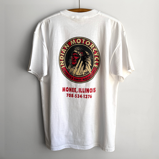 Vintage 1990s Indian Motorcycles Chief Head White Graphic Tee  - Shop ThreadCount Vintage Co.