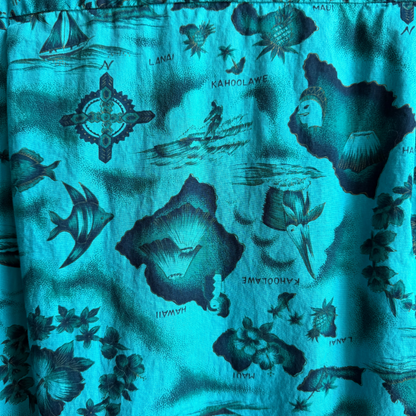 Vintage 1960s Teal Blue Floral Island Print Hawaiian Shirt  - Shop ThreadCount Vintage Co.