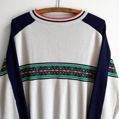 1970s Grey & Green Geometric Knit Acrylic Sweater  - Shop ThreadCount Vintage Co.