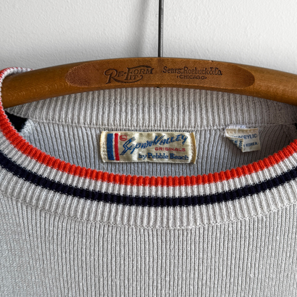 1970s Grey & Green Geometric Knit Acrylic Sweater  - Shop ThreadCount Vintage Co.