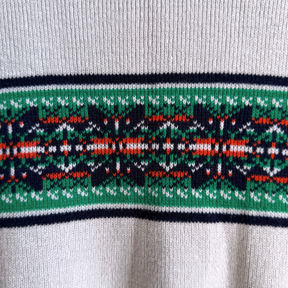 1970s Grey & Green Geometric Knit Acrylic Sweater  - Shop ThreadCount Vintage Co.
