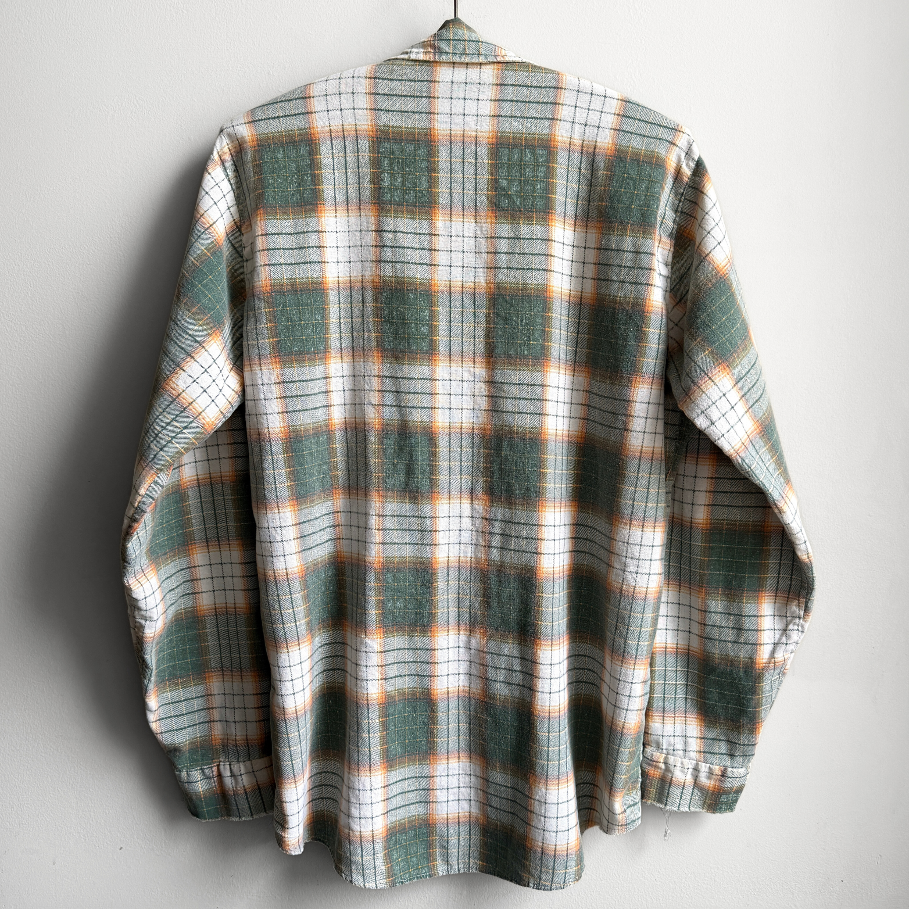 Vintage 1970s Green & White Shadow Plaid Button Up Shirt  - Shop ThreadCount Vintage Co.