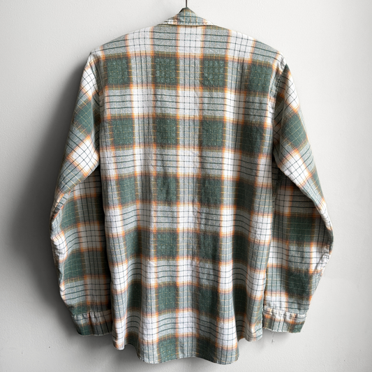 Vintage 1970s Green & White Shadow Plaid Button Up Shirt  - Shop ThreadCount Vintage Co.