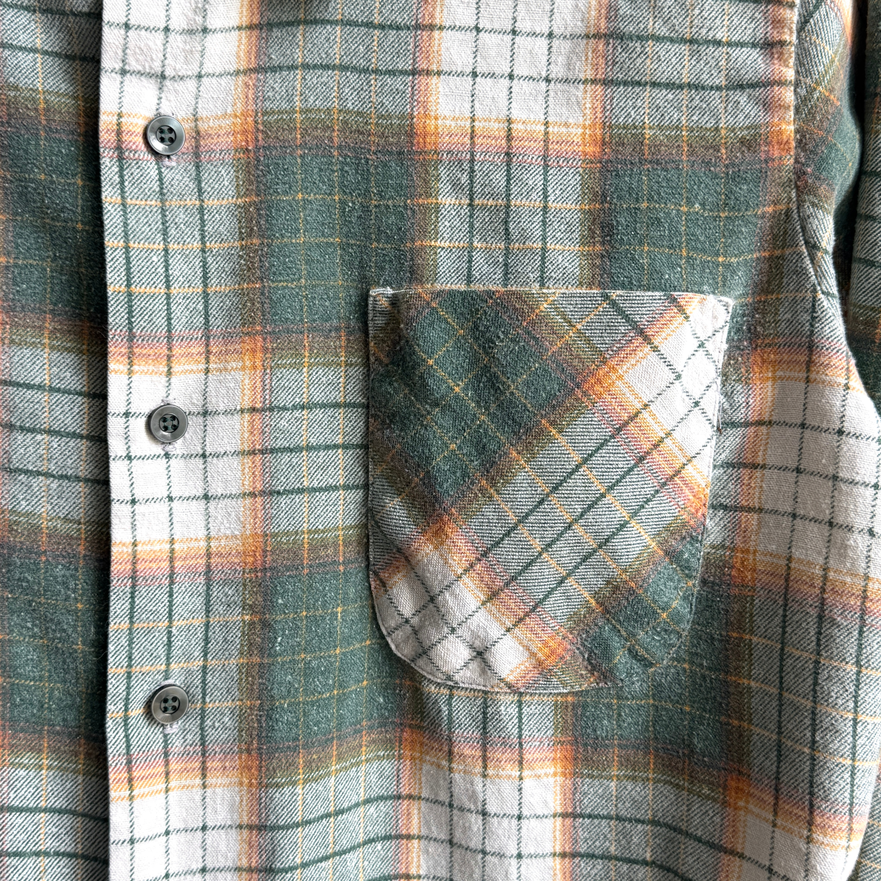 Vintage 1970s Green & White Shadow Plaid Button Up Shirt  - Shop ThreadCount Vintage Co.