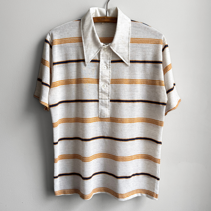 1970s Yellow & Navy Striped Short Sleeve Polo Shirt  - Shop ThreadCount Vintage Co.