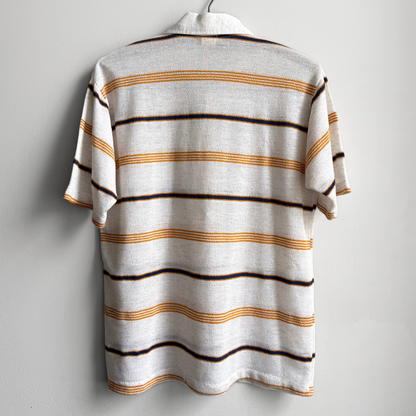 1970s Yellow & Navy Striped Short Sleeve Polo Shirt  - Shop ThreadCount Vintage Co.