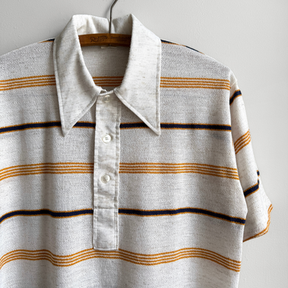 1970s Yellow & Navy Striped Short Sleeve Polo Shirt  - Shop ThreadCount Vintage Co.