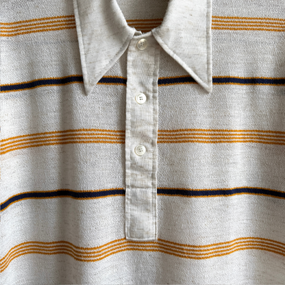 1970s Yellow & Navy Striped Short Sleeve Polo Shirt  - Shop ThreadCount Vintage Co.