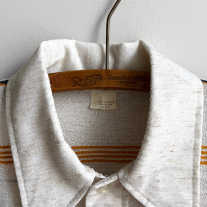 1970s Yellow & Navy Striped Short Sleeve Polo Shirt  - Shop ThreadCount Vintage Co.