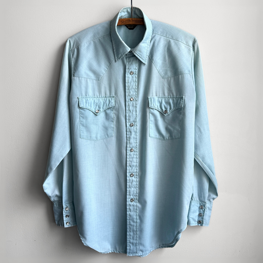 Vintage 1970s Blue Pearl Snap Western Wear Button Up Shirt  - Shop ThreadCount Vintage Co.
