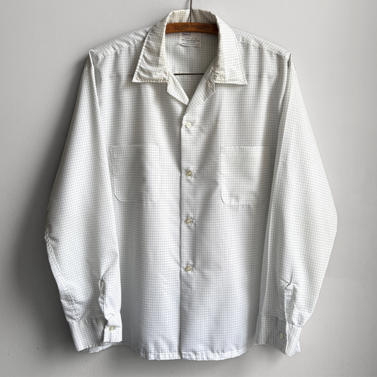 Vintage 1970s White Mini Check Casual Button Up Shirt  - Shop ThreadCount Vintage Co.