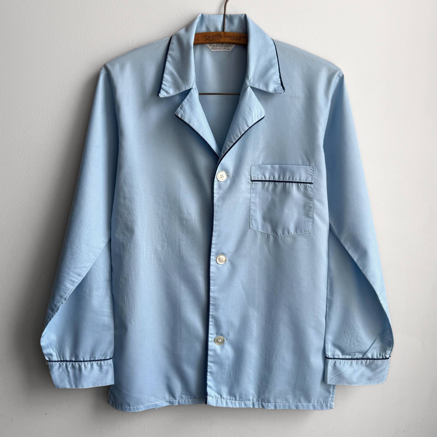 1970s Blue Button Up Pajama Shirt  - Shop ThreadCount Vintage Co.