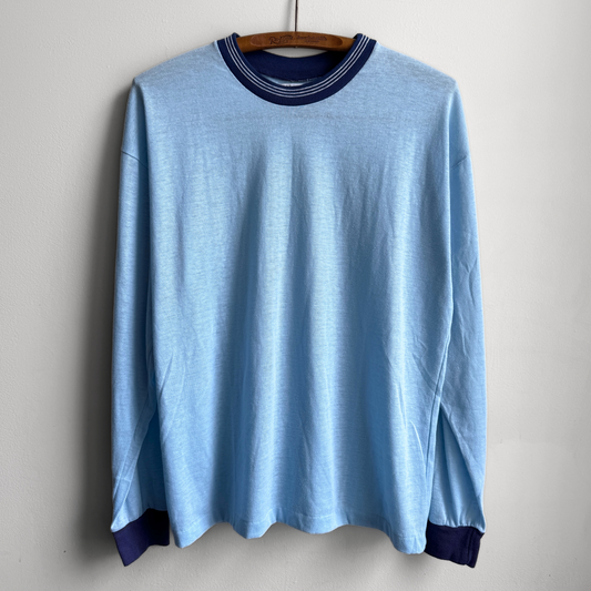 Vintage 1960s Blue Two Tone Long Sleeve Tee  - Shop ThreadCount Vintage Co.