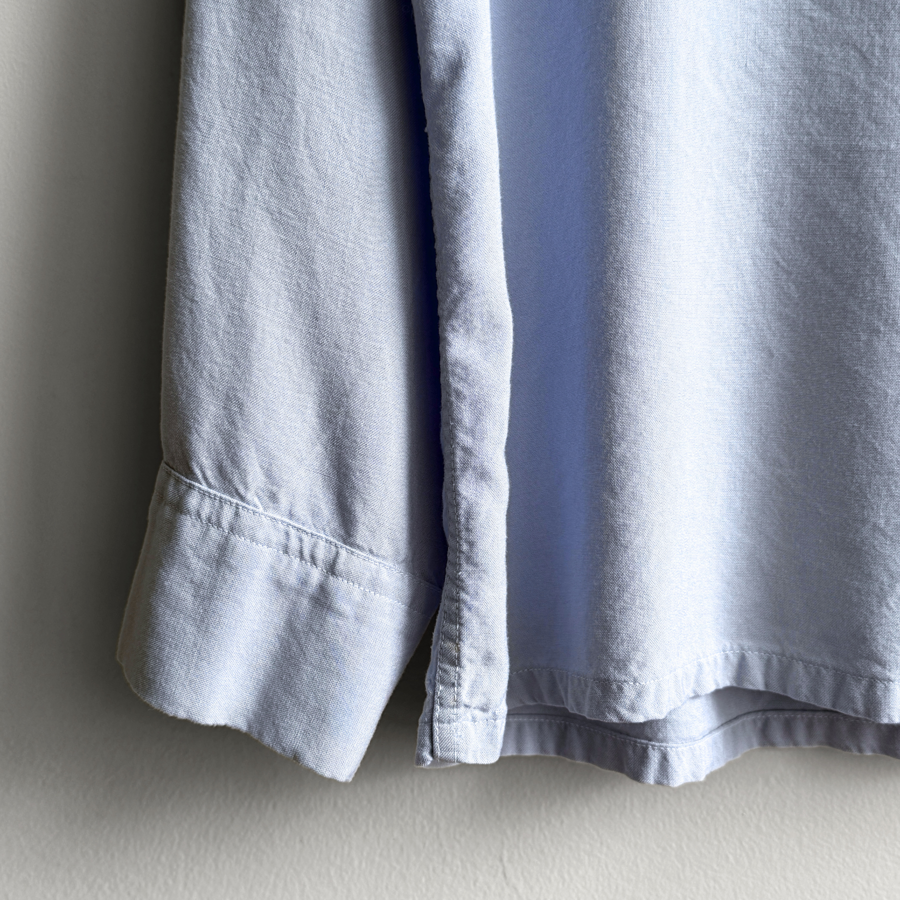 1960s Baby Blue Crest Embroidery Rayon Button Up Shirt  - Shop ThreadCount Vintage Co.