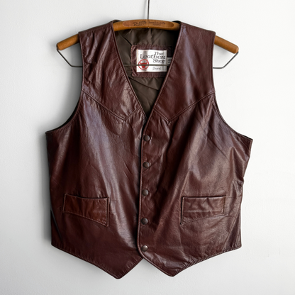 1970s The Leather Shop Brown Genuine Leather Vest  - Shop ThreadCount Vintage Co.