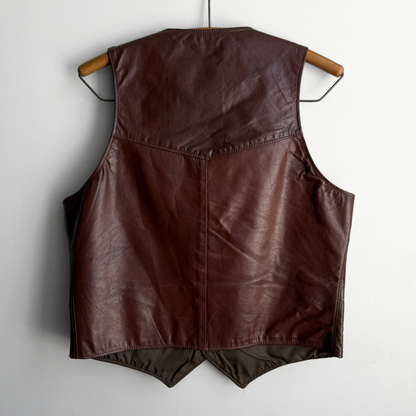 1970s The Leather Shop Brown Genuine Leather Vest  - Shop ThreadCount Vintage Co.