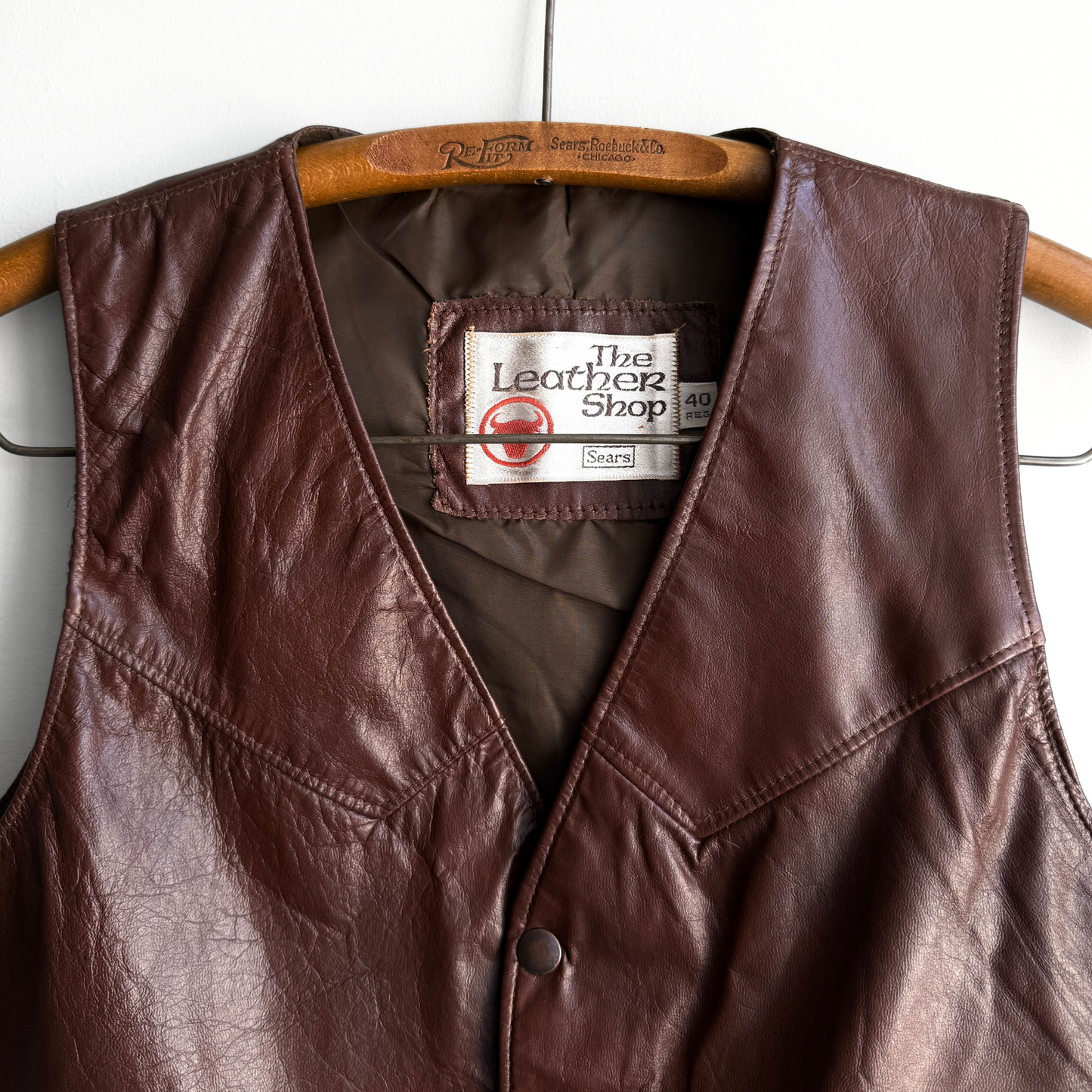 1970s The Leather Shop Brown Genuine Leather Vest  - Shop ThreadCount Vintage Co.