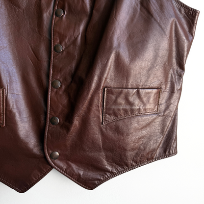 1970s The Leather Shop Brown Genuine Leather Vest  - Shop ThreadCount Vintage Co.