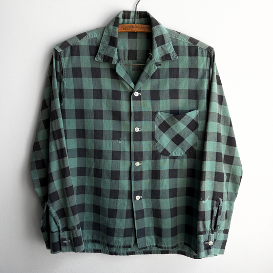 1960s Green & Black Plaid Loop Collar Cotton Shirt  - Shop THREADCOUNT Vintage Co.