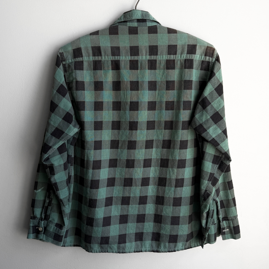 1960s Green & Black Plaid Loop Collar Cotton Shirt  - Shop THREADCOUNT Vintage Co.