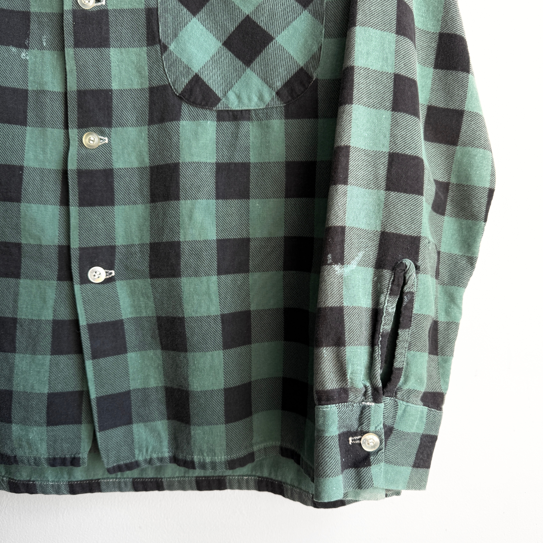 1960s Green & Black Plaid Loop Collar Flannel Shirt  - Shop ThreadCount Vintage Co.