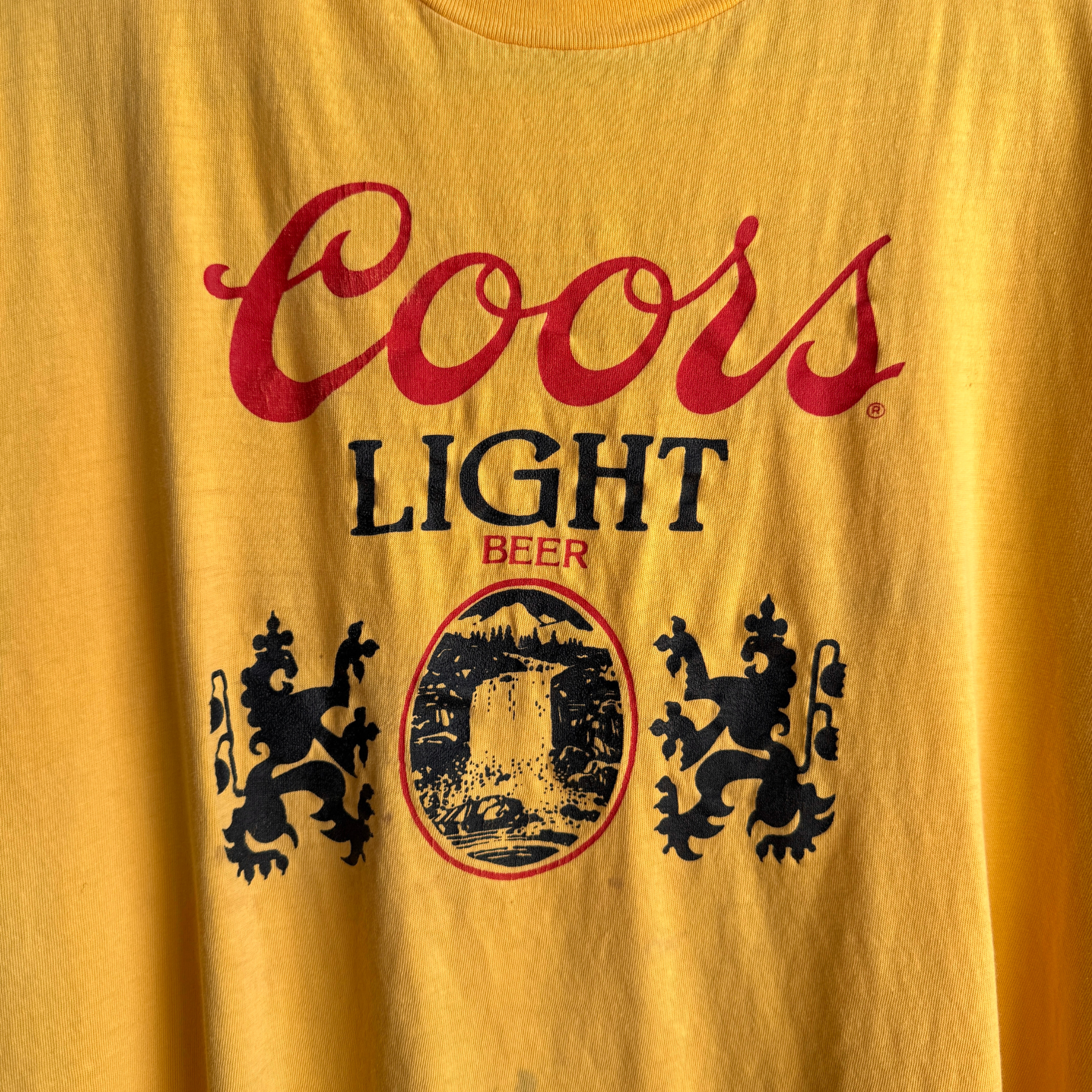 1980s Coors Light Beer Yellow Graphic Tee  - Shop ThreadCount Vintage Co.