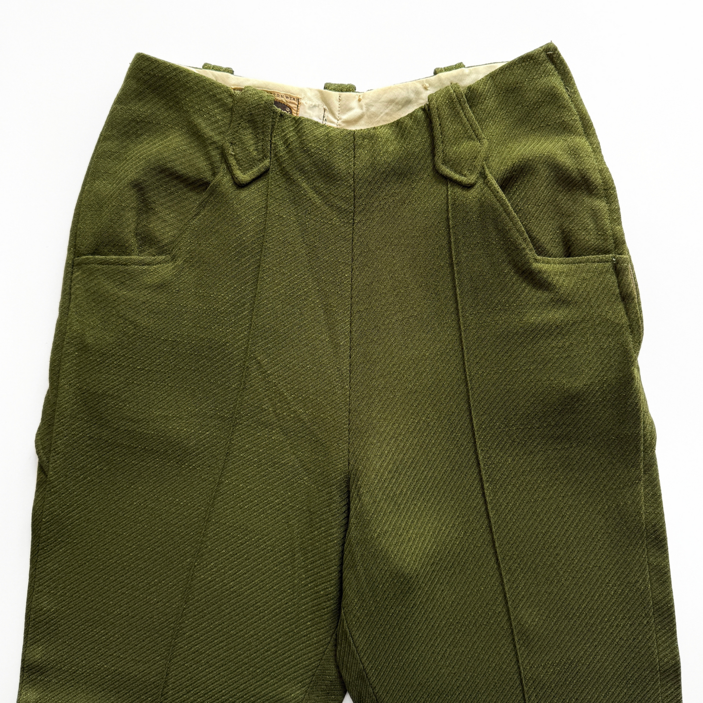 1970s Green Twill Rodeo Tab Dress Pants  - Shop ThreadCount Vintage Co.