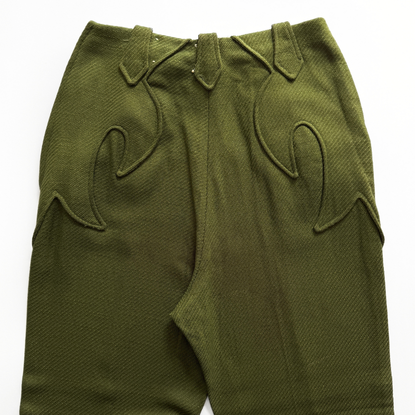 1970s Green Twill Rodeo Tab Dress Pants  - Shop ThreadCount Vintage Co.