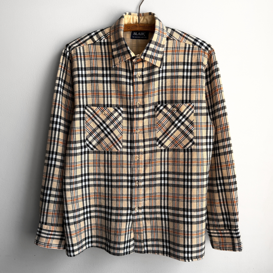 1980s Tan & Black Acrylic Plaid Flannel Shirt  - Shop THREADCOUNT Vintage Co.