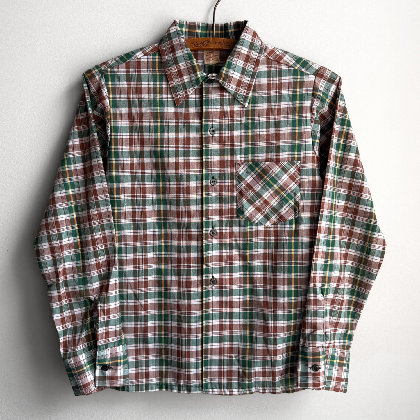 1970s Green & Brown Plaid Button Up Shirt  - Shop THREADCOUNT Vintage Co.