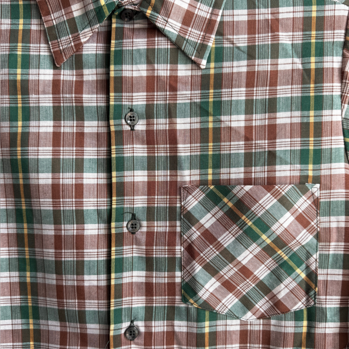 1970s Green & Brown Plaid Button Up Shirt  - Shop THREADCOUNT Vintage Co.
