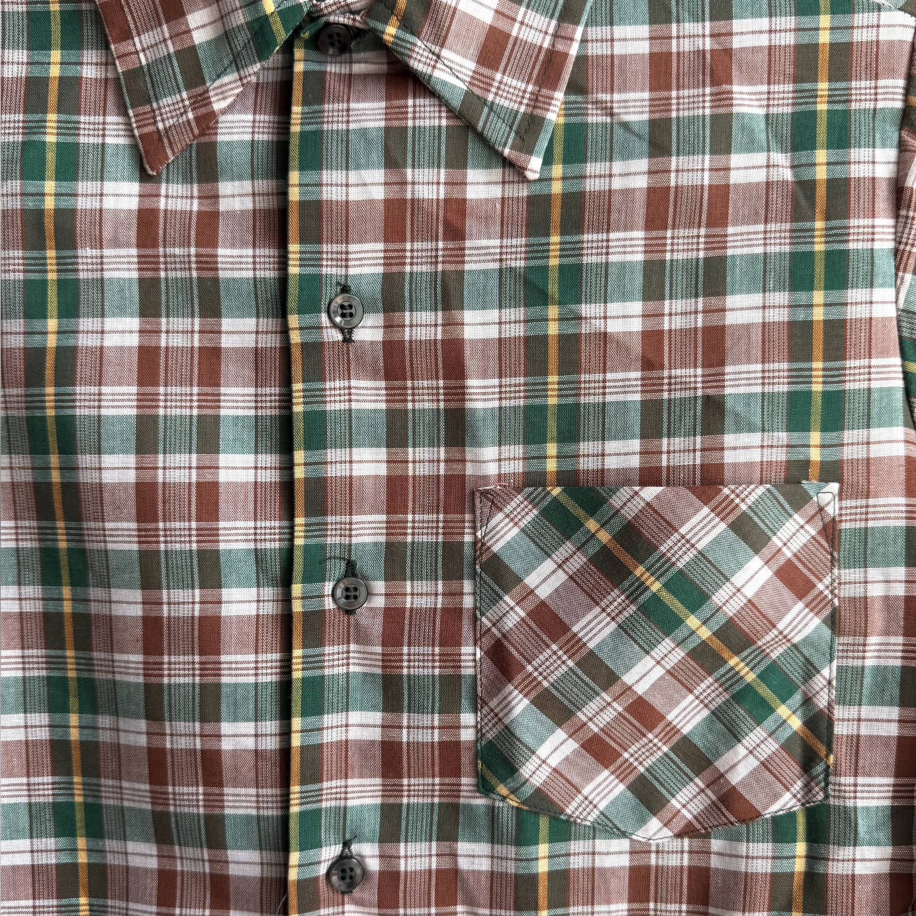 1970s Green & Brown Plaid Button Up Shirt  - Shop THREADCOUNT Vintage Co.
