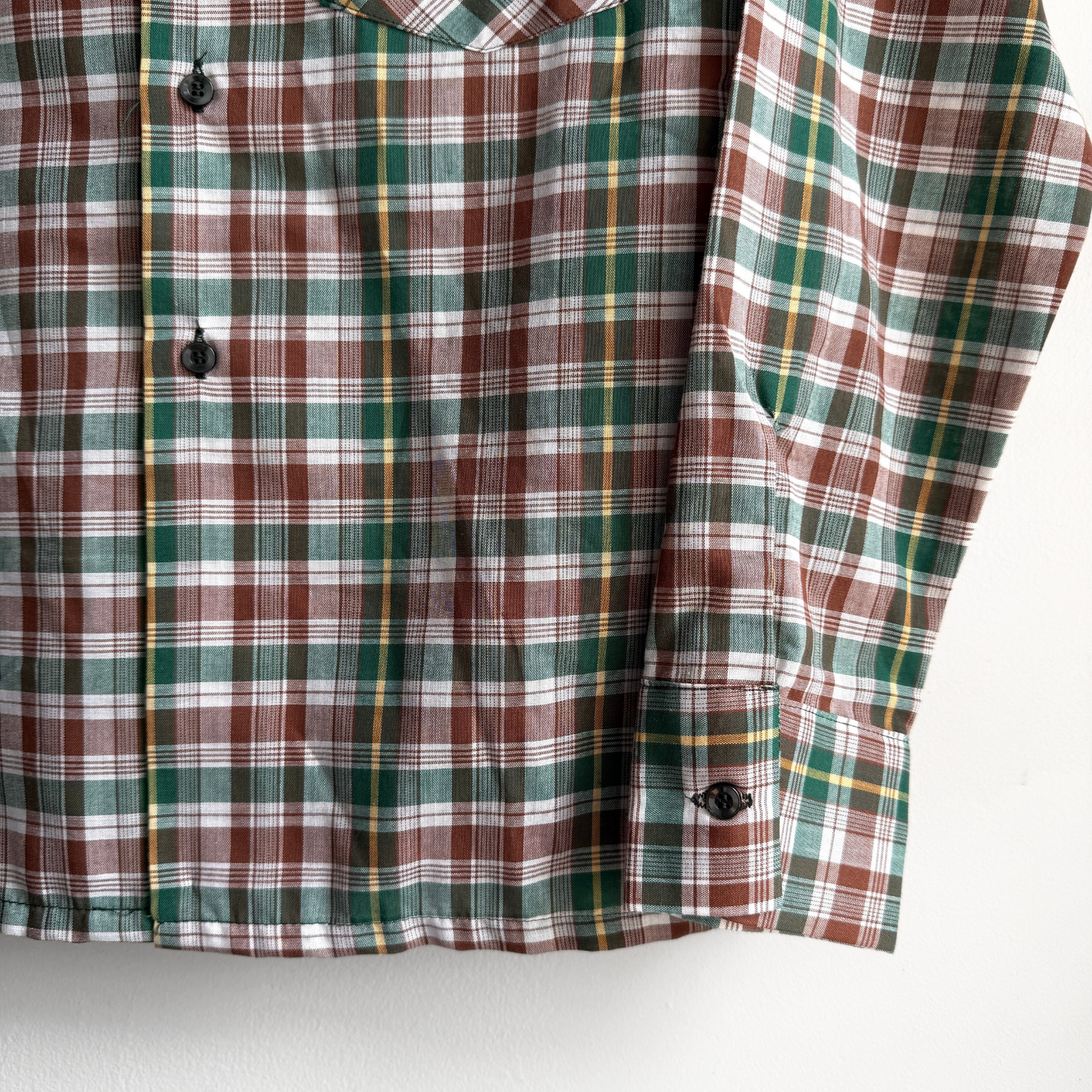 1970s Green & Brown Plaid Button Up Shirt  - Shop THREADCOUNT Vintage Co.