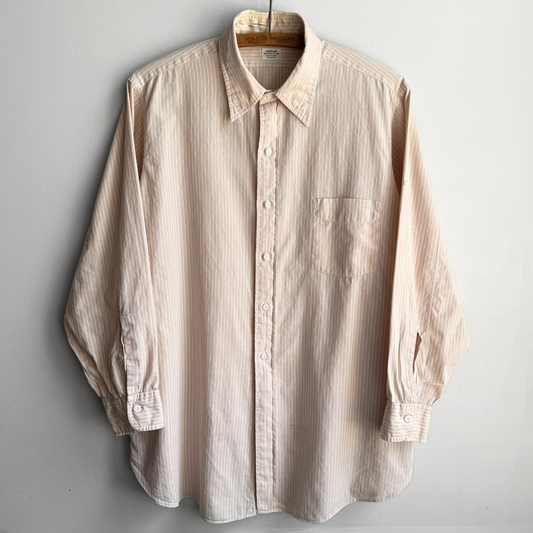 1950s Light Tan Striped Button Up Dress Shirt  - Shop THREADCOUNT Vintage Co.