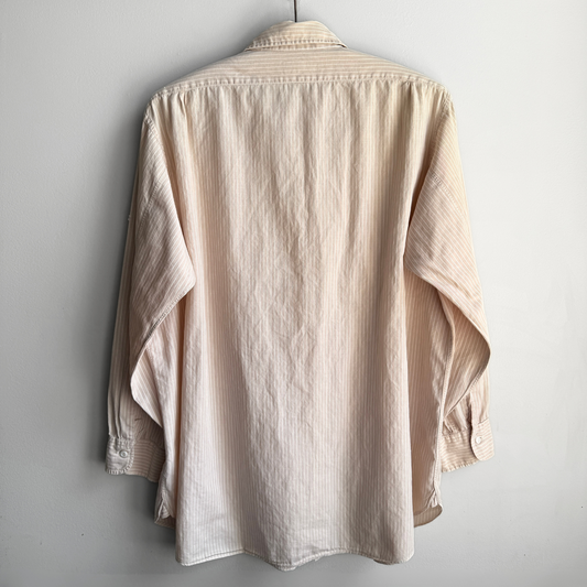 1950s Light Tan Striped Button Up Dress Shirt  - Shop THREADCOUNT Vintage Co.