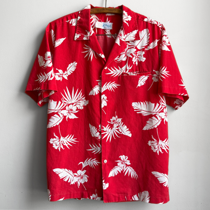 1970s Red Floral Print Cotton Hawaiian Shirt  - Shop THREADCOUNT Vintage Co.