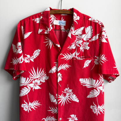 1970s Red Floral Print Cotton Hawaiian Shirt  - Shop THREADCOUNT Vintage Co.