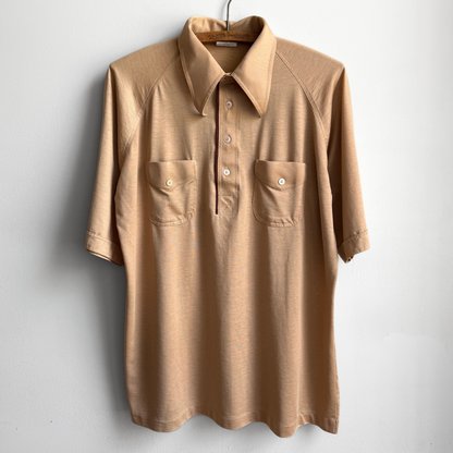 1970s Tan & Brown Short Sleeve Polo Shirt  - Shop THREADCOUNT Vintage Co.