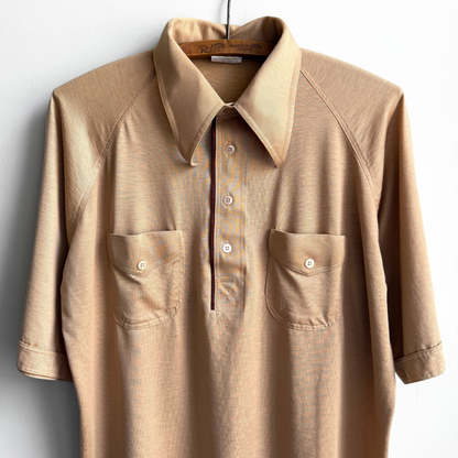 1970s Tan & Brown Short Sleeve Polo Shirt  - Shop THREADCOUNT Vintage Co.