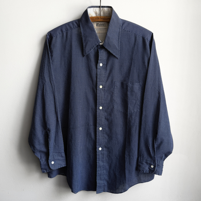 1970s Navy Blue Dot Print Button Up Dress Shirt  - Shop THREADCOUNT Vintage Co.