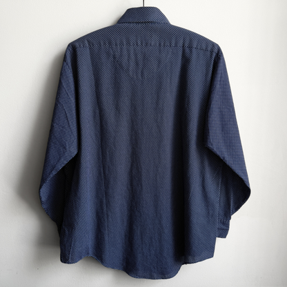 1970s Navy Blue Dot Print Button Up Dress Shirt  - Shop THREADCOUNT Vintage Co.